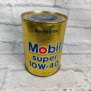 Rare VINTAGE MOBIL SUPER 10W-40 ALL SEASONS MOTOR OIL 1 QUART CAN Full  A12